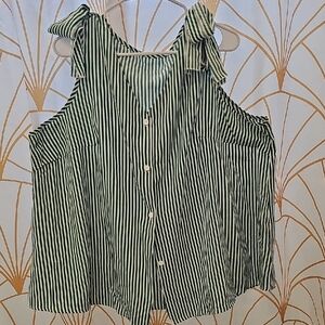 SHEIN Green and White Striped Sleeveless Blouse